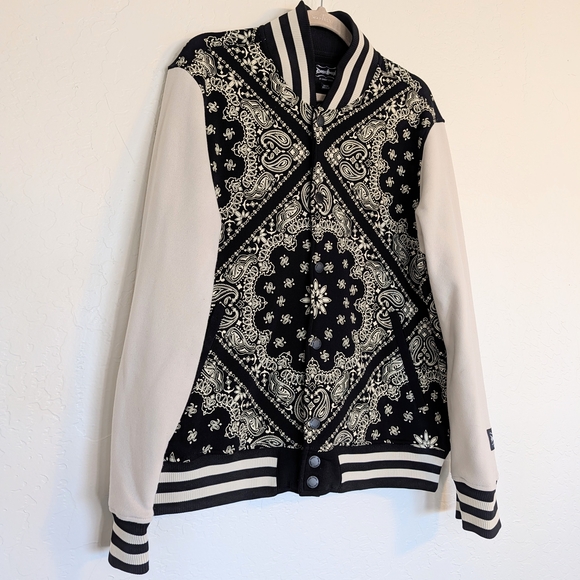 Black and White/Cream Varsity Bomber Dogg Supply Streetwear Urban Normcore - Picture 3 of 10